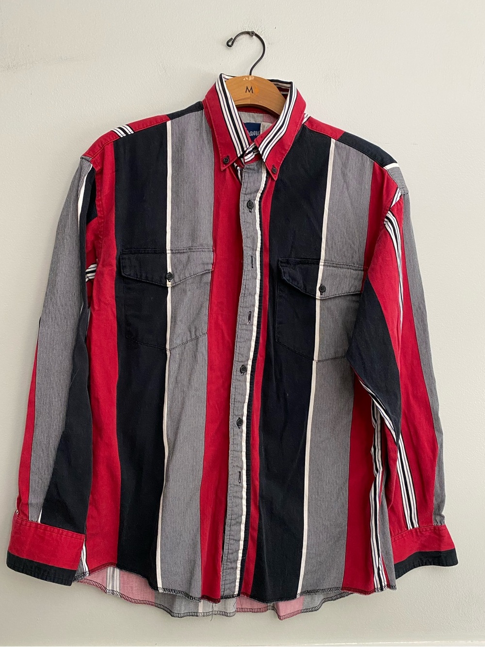 Vintage Wrangler Western Stripe Red Black Long Sleeve - M